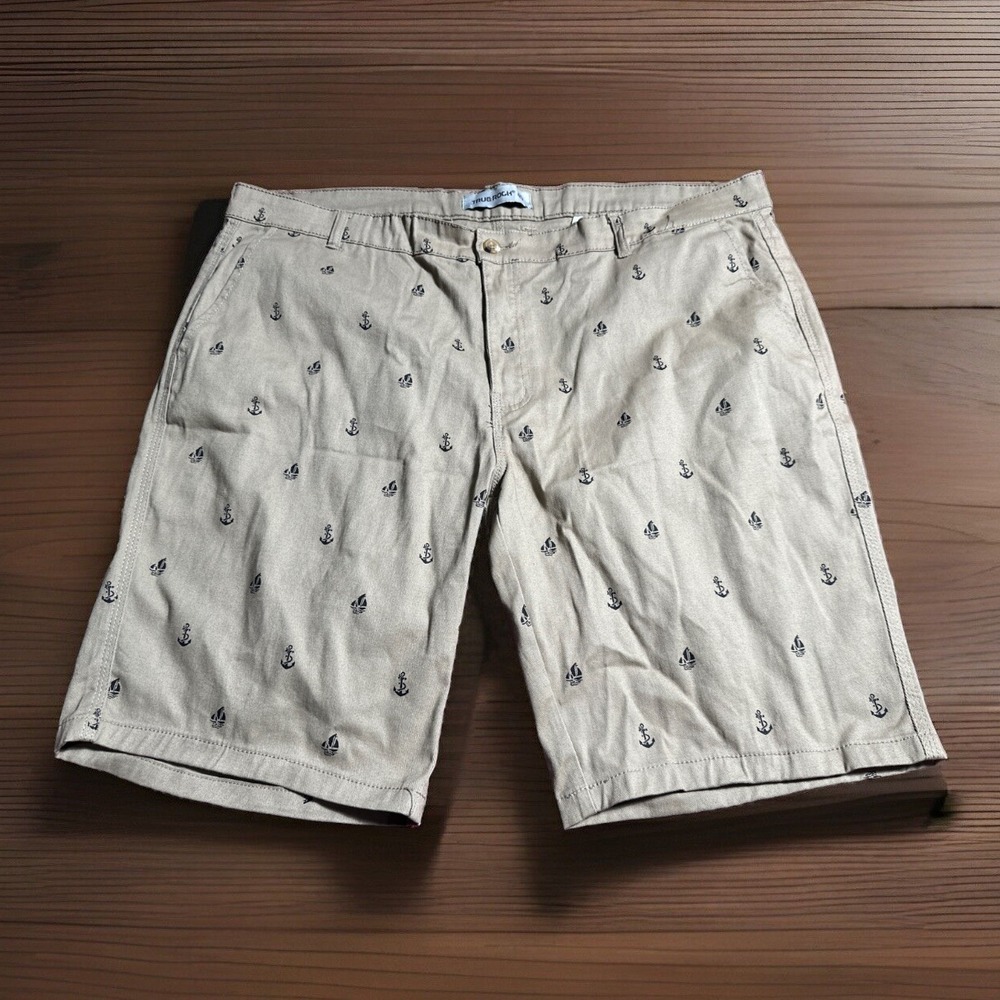 True Rock Shorts Men's Size 40 Sailboats And Anchors Printed Shorts Khaki